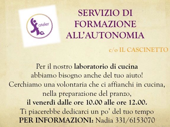 Cercasi Volontaria Laboratorio di Cucina